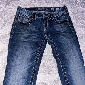 Miss Me Navy Boot Cut Jeans with Peace Sign Pockets